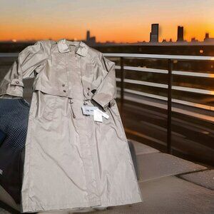 ✅VTG Women's 14 British Mist Trench Coat 80s Retro Belted Lined In-Beach Pebble